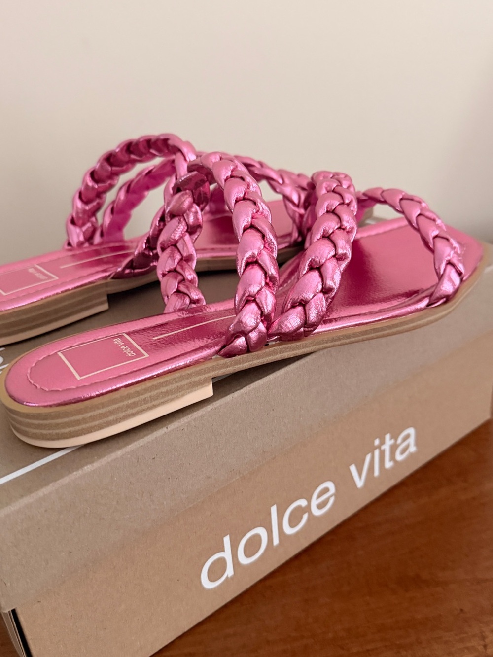 Dolce Vita Metallic Pink Braided Slide Sandals